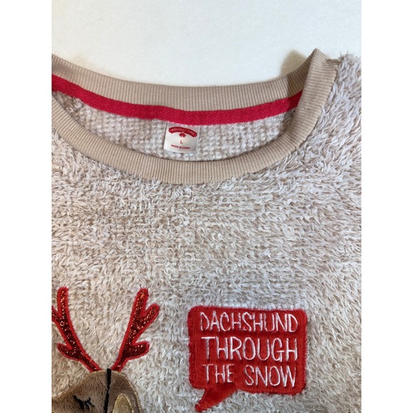 Womens Fuzzy Novelty Christmas Dachshund Through the Snow Sweater - Picture 3 of 3